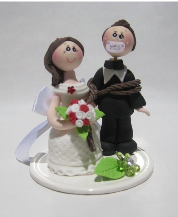 Funny wedding cake topper, funny cake topper, funny topper, groom tied up by bride
