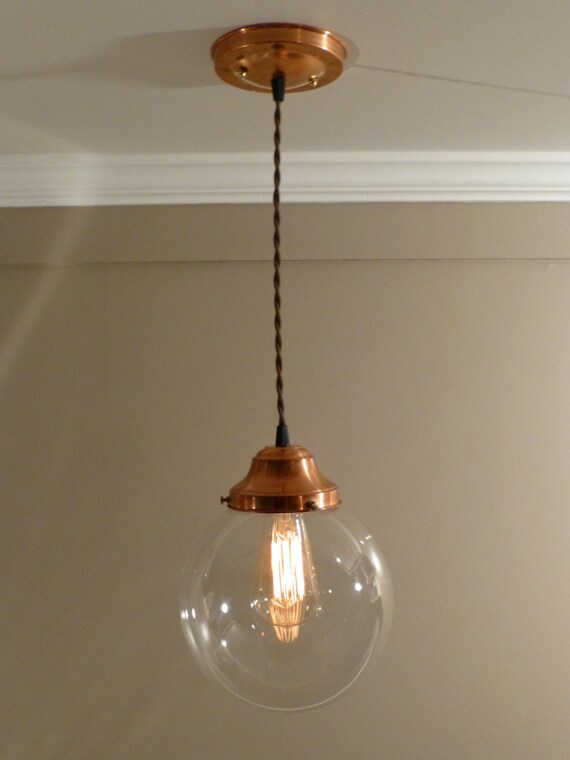 Copper Pendant Light with 8 inch Clear Glass by VintageCopperWorks