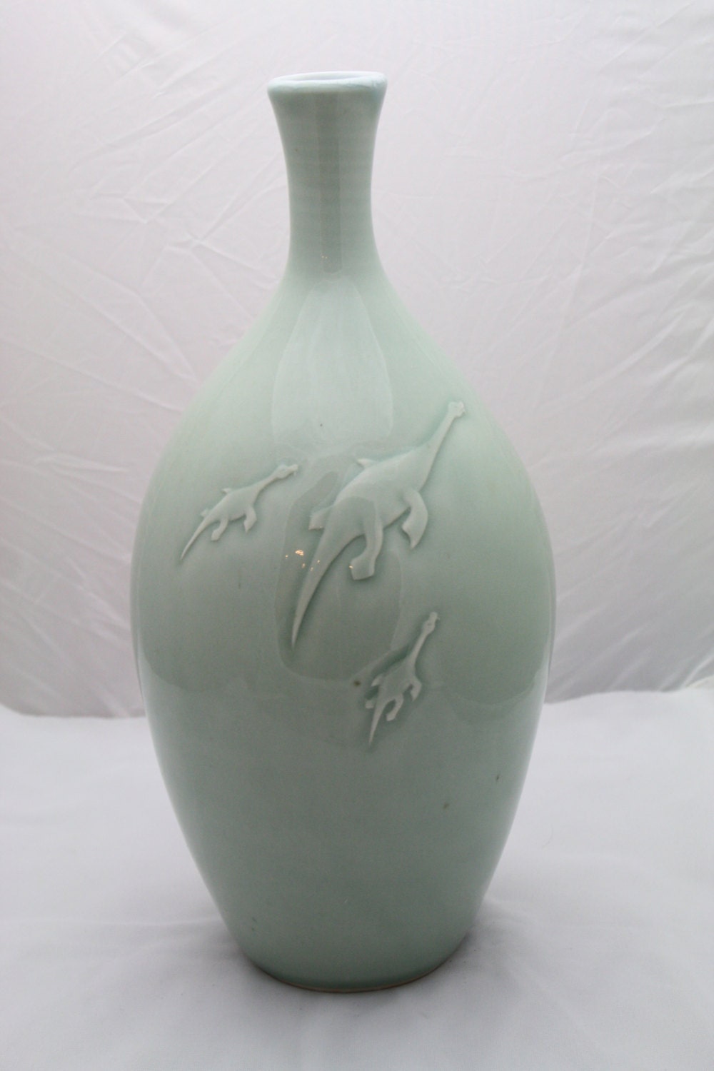 SALE!  Nessie w/ baby dinosaurs carved vase - Amphoria