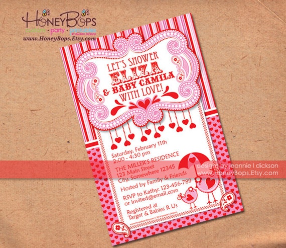 Valentine, Birdie, Baby Shower, Birthday Invitation - Personalized JPEG or PDF Digital File Il_570xn
