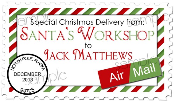 Christmas Stickers, Christmas Air Mail, Stamp, Postmark, Santa Claus. Santas Workshop, Christmas, Holiday, Labels, Gift Stickers, set of 12 Il_570xn