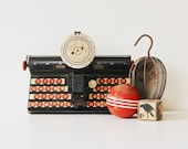 Dial and Type - Vintage Tin Children's Typewriter - Tin Litho - Toy - Home Decor - Black - Red - Kids - Photo Prop - Office - Industrial - becaruns