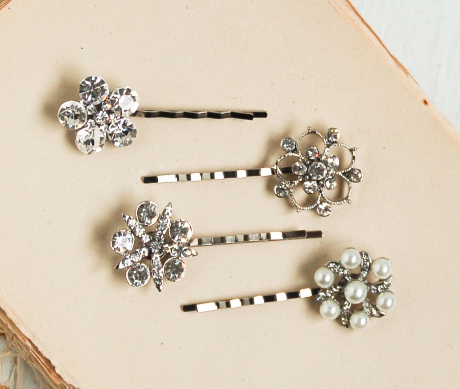 4 Rhinestone Bobby Pin Set Wedding Bridal By Redtruckdesigns