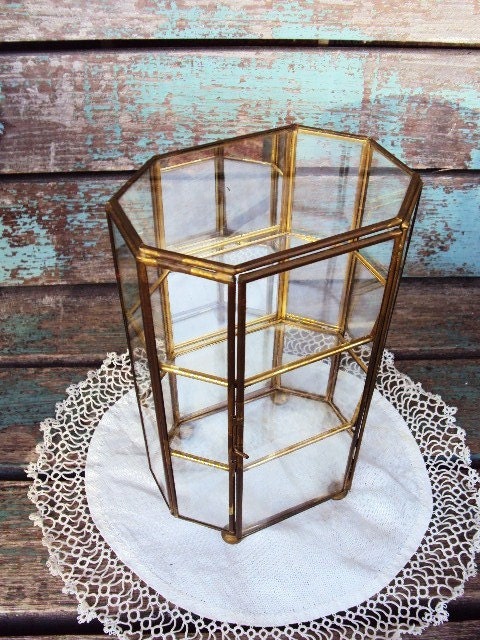 Vintage Glass Display Case With Brass And By Primitivepincushion
