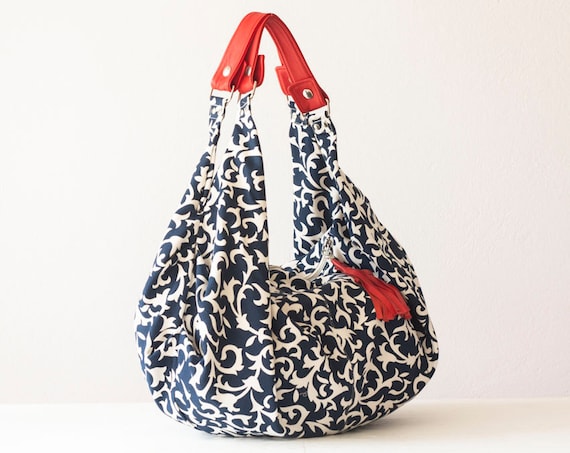 Shoulder bag pattern, hobo large purse, slouch in blue floral canvas ...