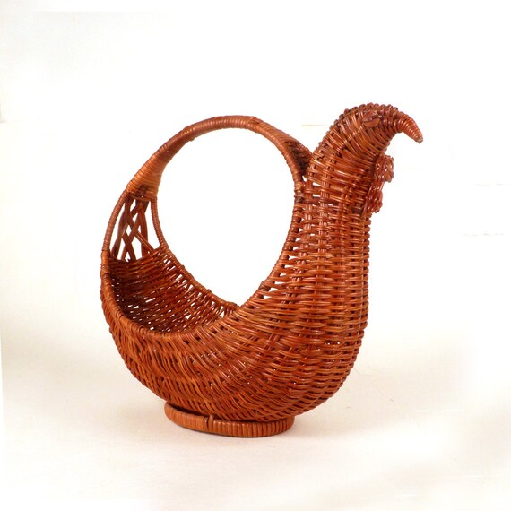Vintage Wicker Chicken Basket Woven Wicker Handle by ByHeart