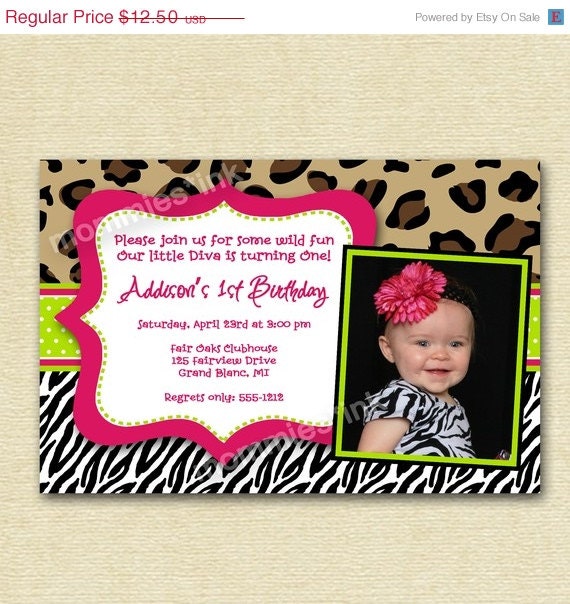 10% Off Holiday Sale Wild Animal Print Custom Photo Birthday Invitation - PRINTABLE INVITATION DESIGN Il_570xn