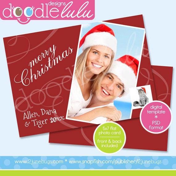 INSTANT DOWNLOAD Digital Printable 5x7 Red Merry Christmas Holiday Photo Card Template (Photoshop) PSD by Doodlelulu 2 june bugs Il_570xn