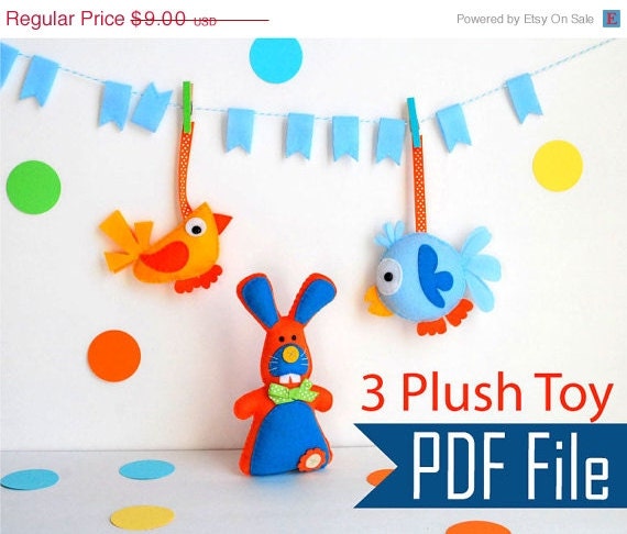 SALE Sewing Pattern Pack : 3 plush toy Pack - Cute Bunny - Modern Bird - Round Funny Bird - PDF Instant download A503 Il_570xn