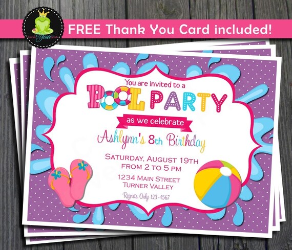 Pool Party Invitation - FREE Thank You Card included Il_570xn