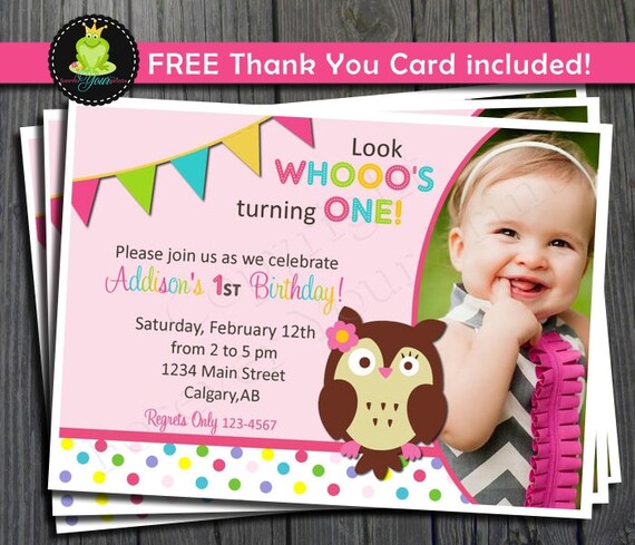 Owl Birthday Invitation - FREE Thank You Card Included Il_570xn