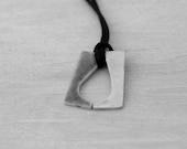 Black Unisex Necklace, Drop Silver Pendant, Adjustable Necklace, Textured Silver Pendant - mehru