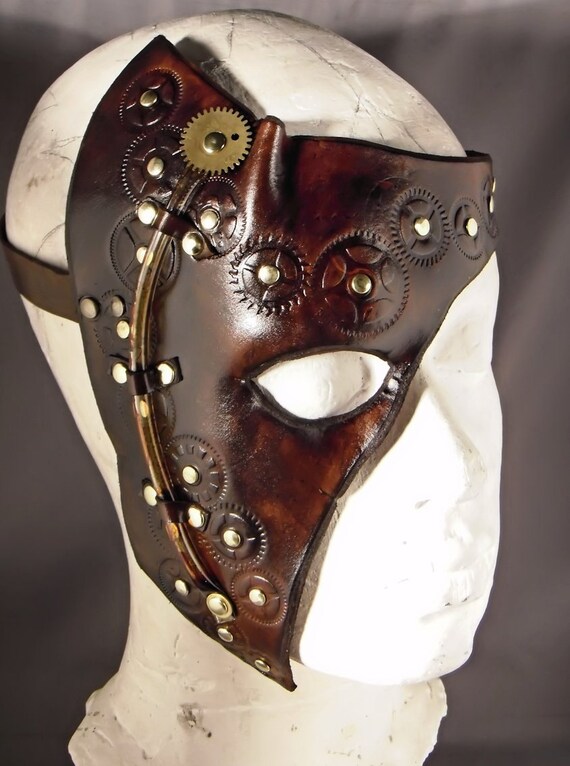 Steampunk leather half mask Basic Brown by ILeatherCraft