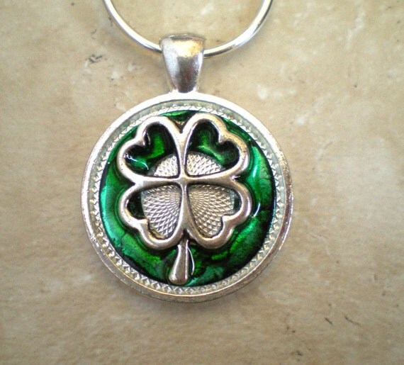 shamrock keychain emerald green mens keyring st by NatureWithYou
