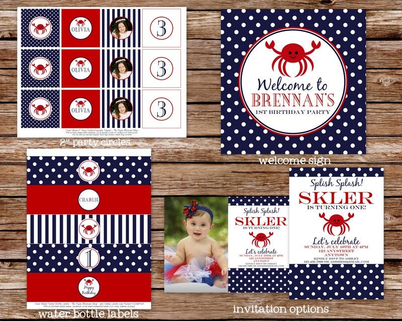 Printable Nautical Crab Birthday Party Package for boy or girl Il_570xn