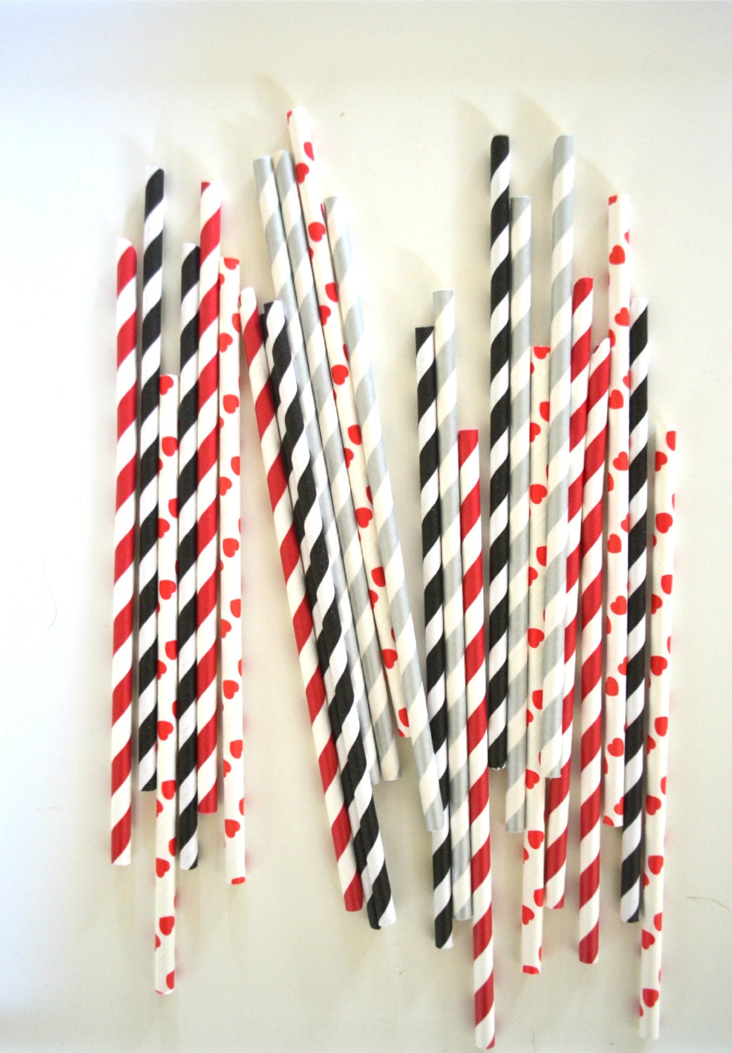 Paper Straws set of 30 BLACK, Red & SILVER, CASINO Night theme, Drinking Straws, Cake Pops, Photo props Il_570xn