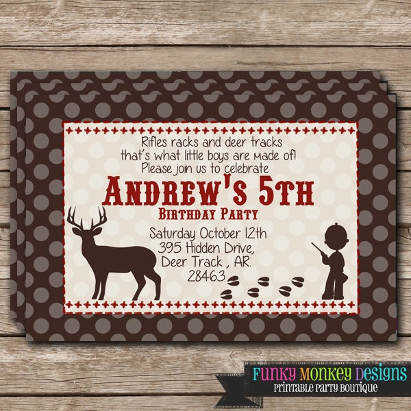 Diy Personalized Deer Hunting Inspired Birthday Party Digtial PRINTABLE 4"x6" Invitation Il_570xn