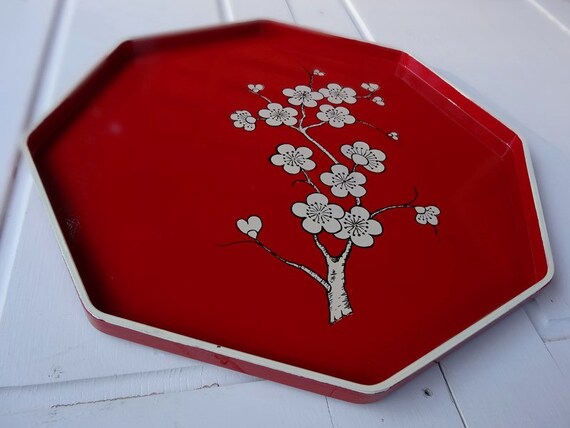 Items similar to Vintage Red Lacquer Serving Tray Made in Japan by M