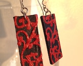 Navy & Red Handmade Hanji Paper Dangle Earrings Swirl Design Hypoallergenic hooks Lightweight Ear rings - HanjiNaty