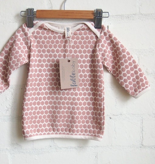 SALE - Organic Cotton Long Sleeve Top - Coral Honeycomb on Cream - fablebaby