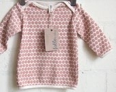 SALE - Organic Cotton Long Sleeve Top - Coral Honeycomb on Cream - fablebaby