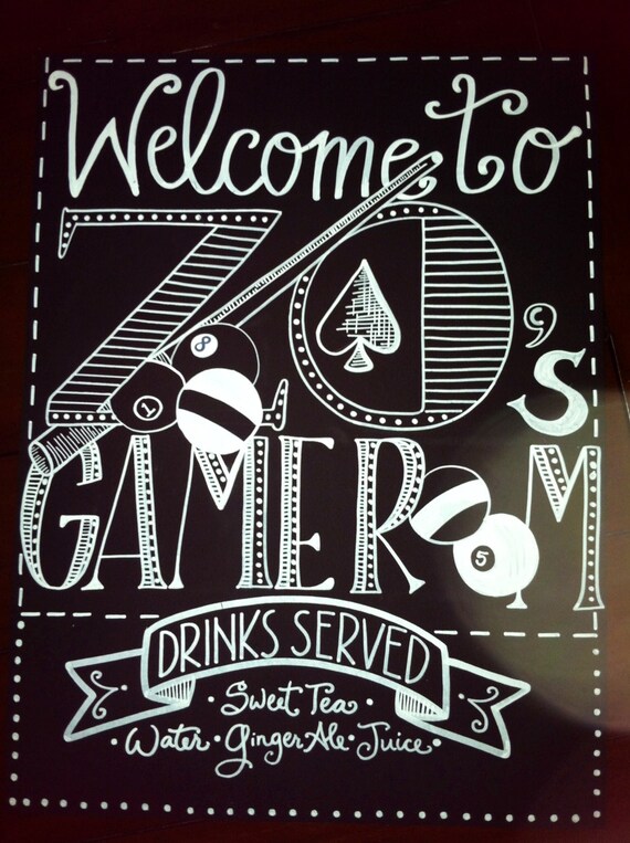 Items similar to Handwritten Custom Chalkboard Game Room Sign Banner on