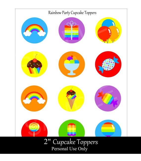 WINTER SALE - 2 Inch Round Circles - Printable Rainbow Party Cupcake Toppers Il_570xn