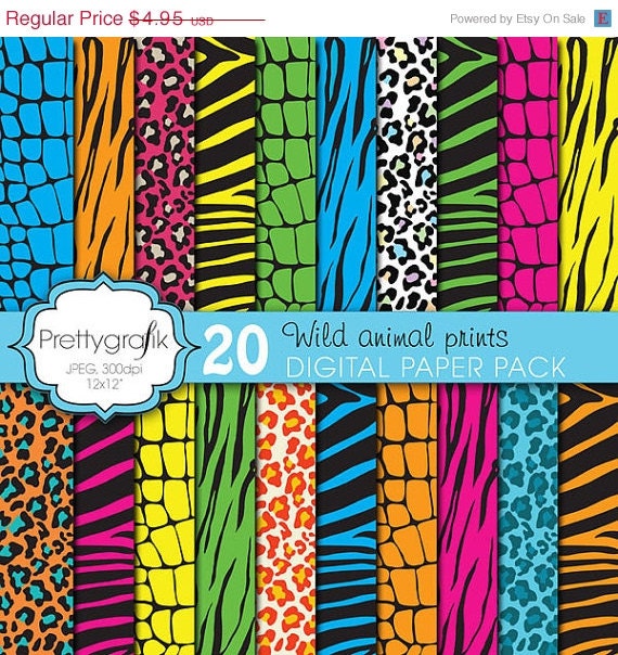 60% OFF wild animal print digital paper, commercial use, scrapbook papers, background zebra, tiger, leopard, crocodile - PS621 Il_570xn