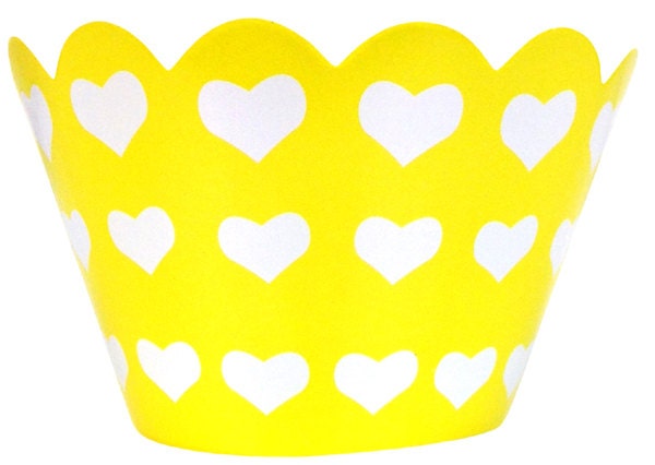 40 Cupcake Liners Yellow Heart Cupcake Wrappers Valentines Day cupcake wrappers wedding cupcake liners Pink Heart Cupcake Paper Liners - SparkleSoiree