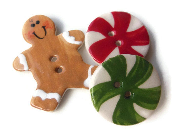 Items similar to Set of 3 Ceramic Christmas Buttons, Gingerbread Man