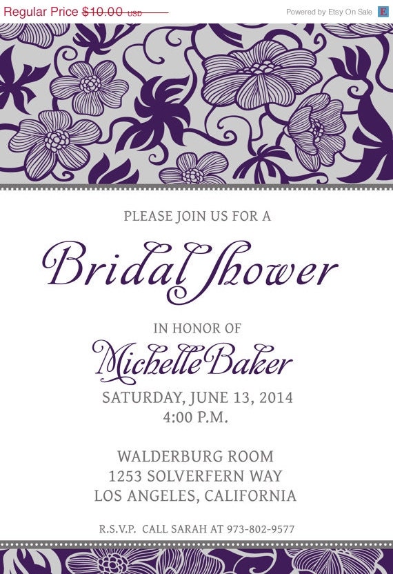 ... - Silver Gray - Foliage Print - Digital Bridal Shower Invitation