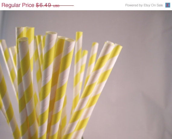 Cyber Week SALE 10% OFF 50 Yellow Stripe Straws - ships less than 24 hours Il_570xn
