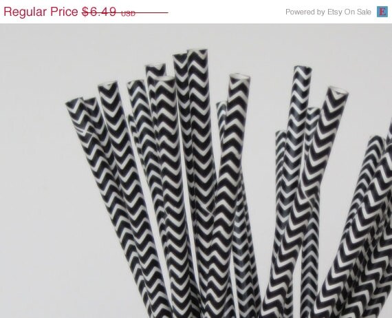 ON SALE 50 Black and White CHEVRON Paper Straw - ships less than 24 hours Il_570xn