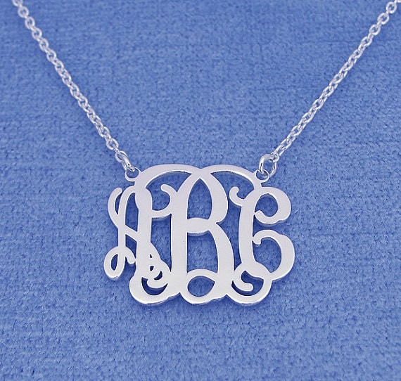 Silver Monogram Necklace 1"- Personalized Monogram - 925 Sterling silver
