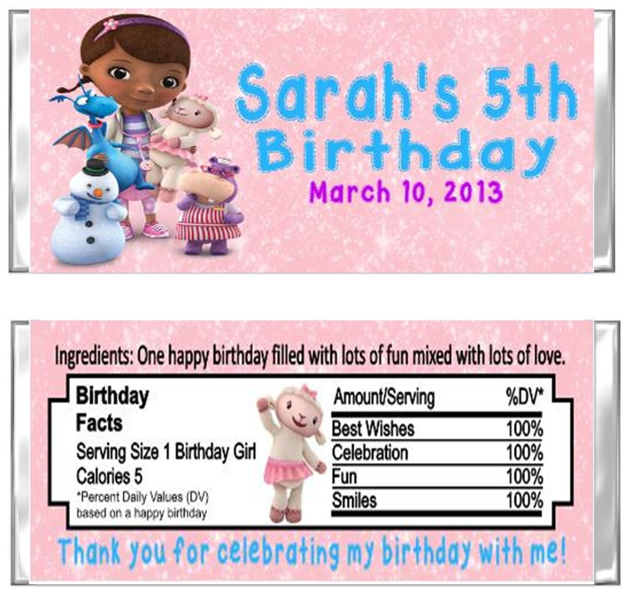 Doc McStuffins Birthday Party Hershey Candy Wrappers Favors Custom Personalized