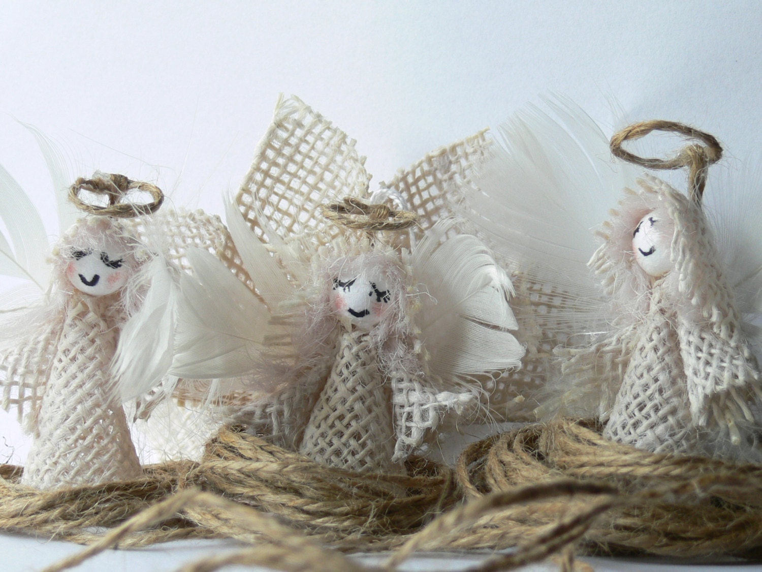 Set of 10 Burlap Angels. Christmas Tree Ornaments. - HSHSTUDIO