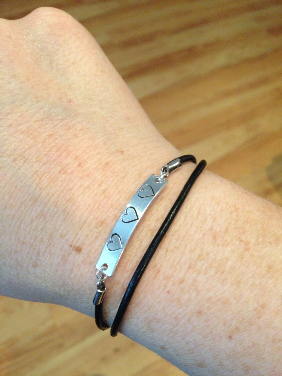 Items Similar To Personalized Stamped Metal Bracelet With Leather Strap