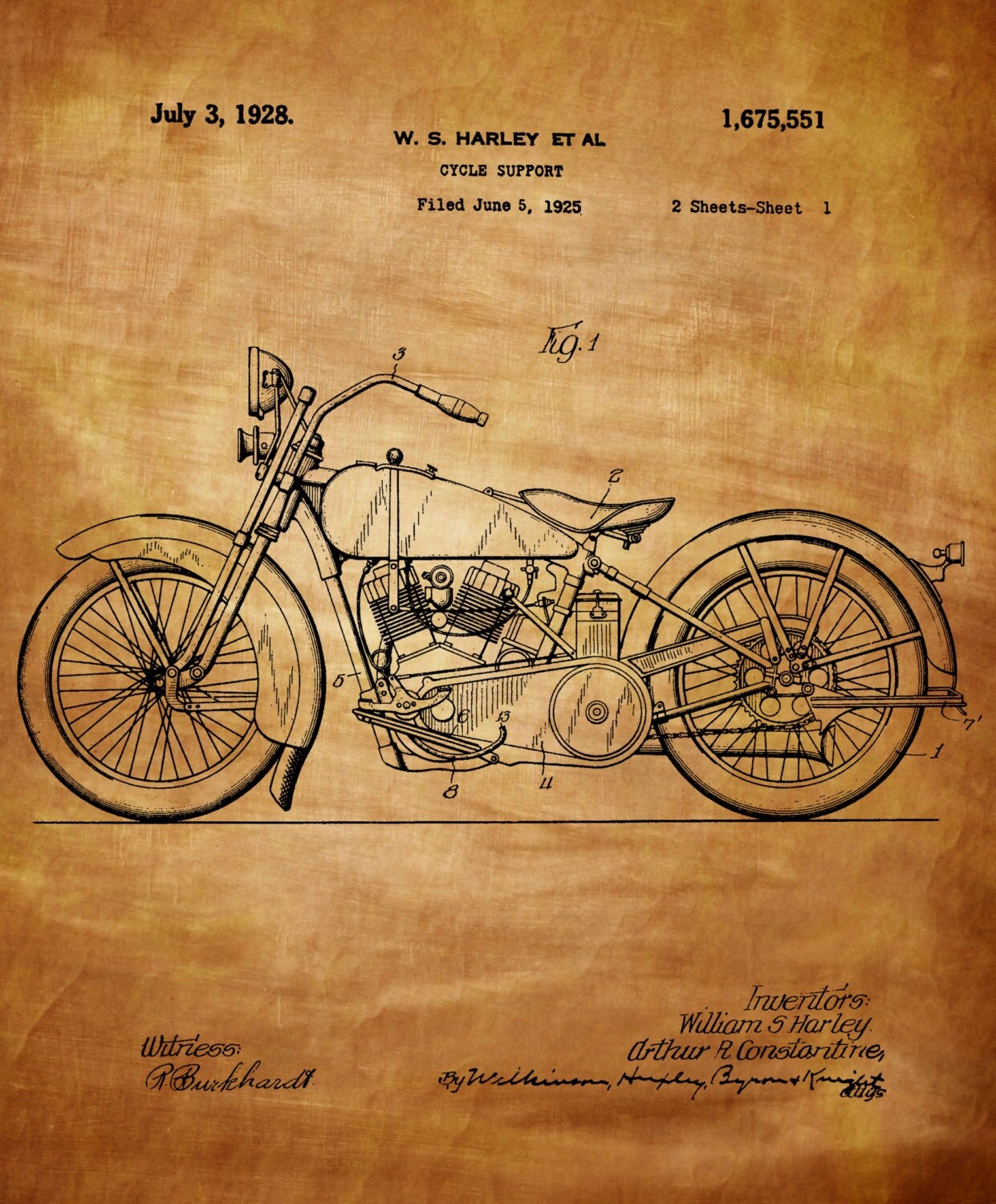 Harley Davidson Motorcycle Patent Vintage By Chrissmithphotos