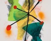 Atomic Lamp 3 Silkscreen Monoprint Orange Green Yellow Black Red Mid Century Modern - pfleghaar Atomic Lamp 3 Silkscreen Monoprint Orange Green Yellow Black Red Mid Century Modern - pfleghaar