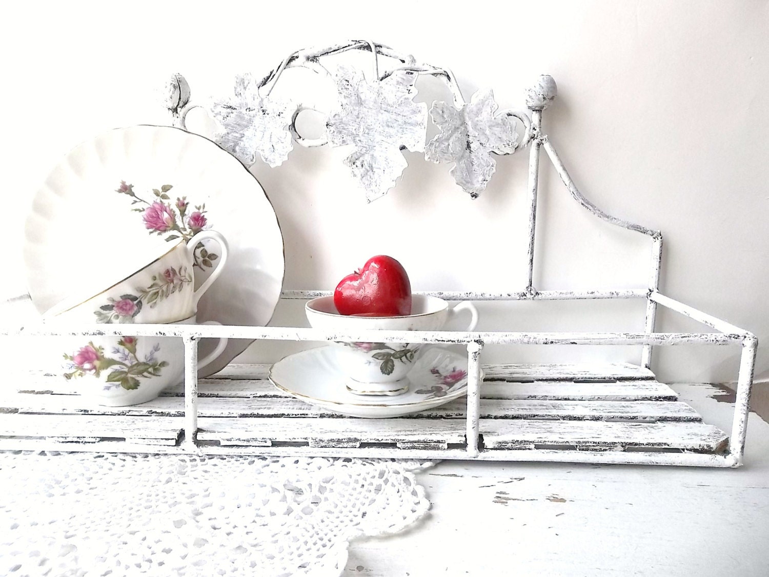 French Country White Wrought Iron Wood Wall by 3vintagehearts