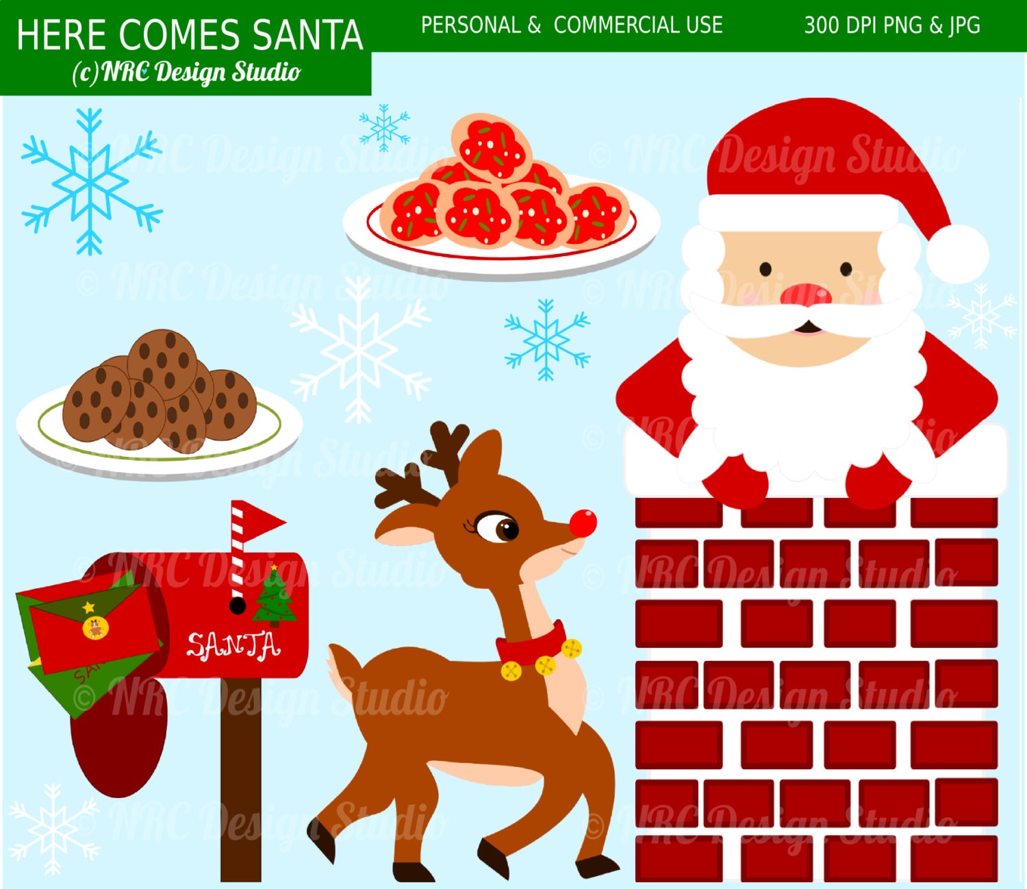 Christmas Clip Art - Here Comes Santa Clip Art - Digital Christmas Clipart Il_570xn
