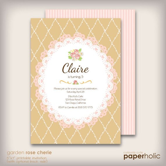 Garden Rose Cherie - CUSTOM Party Invitation - PDF Printable by Paperholic Il_570xn