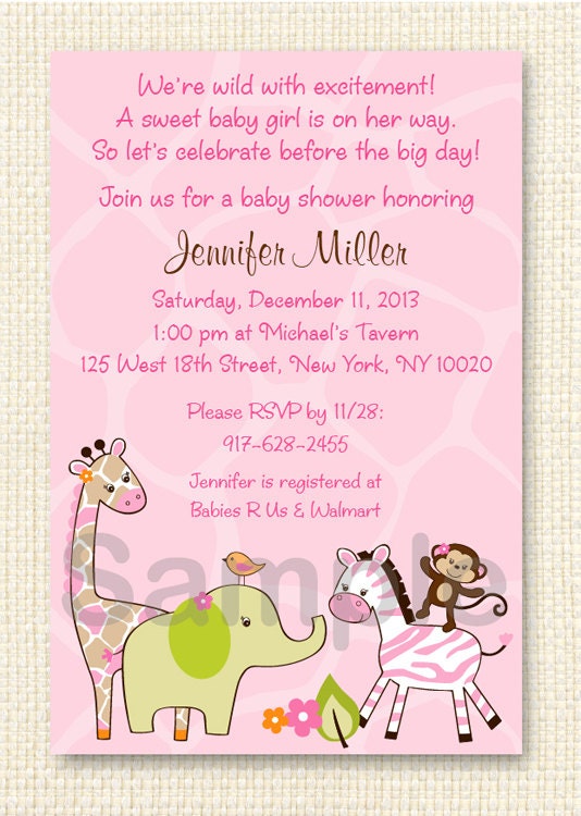 Girl Jungle Animal Baby Shower Invitation EDITABLE TEXT