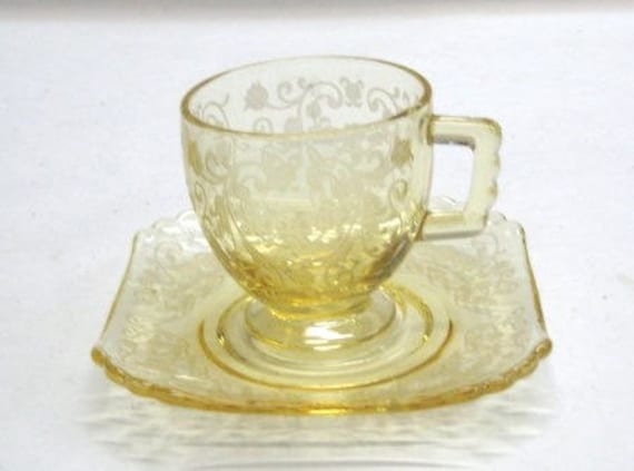 Fostoria Minuet Etch Topaz Yellow Depression Glass Demitasse