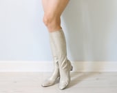 GoGo Boots / 1960s Silver Boots / Silver GoGo Boots / Calf Boots - TheVintageMistress