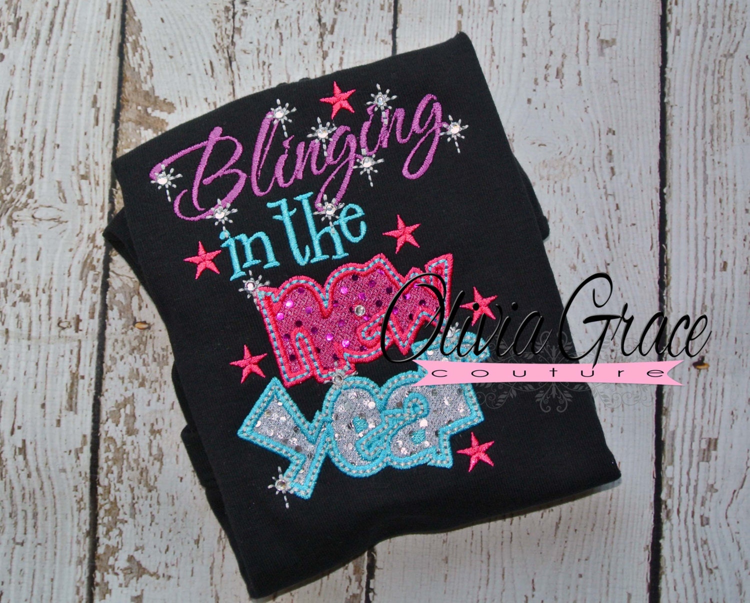 Blinging in the New Year Applique Bodysuit or Shirt with added rhinestones Il_570xn