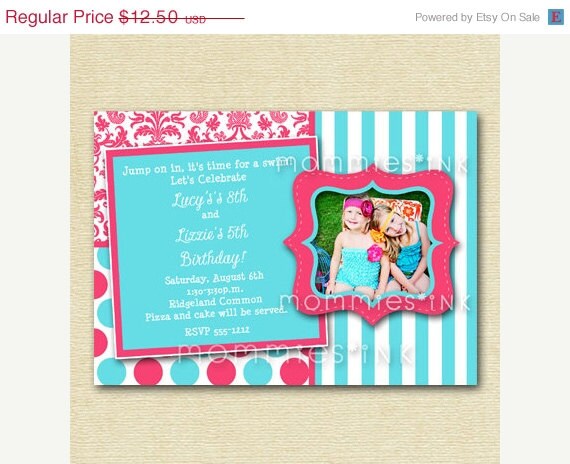 HOLIDAY SALE 10% off Mod Pink and Turquoise Kaledioscope Custom Photo Birthday Invitation - PRINTABLE Invitation Design Il_570xn