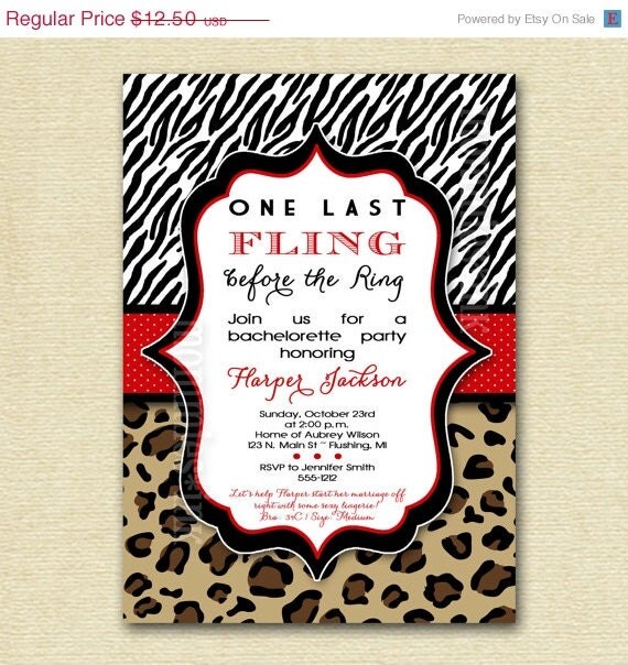 HOLIDAY SALE 10% off Fling Before the Ring Bachelorette Party Invite - Zebra and Leopard Print - PRINTABLE Invitation Design Il_570xn