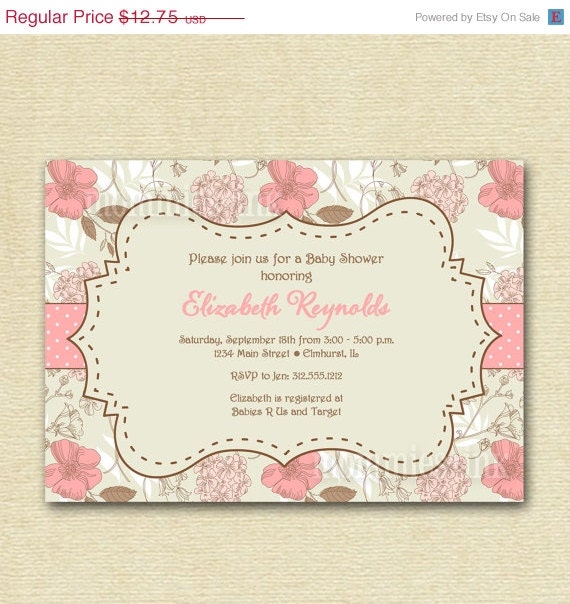 10% Off Holiday Sale Vintage Flowers Roses Hydrangea Baby Shower Invitation - PRINTABLE INVITATION DESIGN Il_570xn