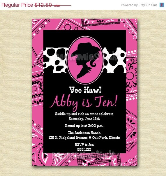 10% Off Holiday Sale Cowgirl Silhouette Western Theme Birthday Invitation - PRINTABLE INVITATION DESIGN Il_570xn